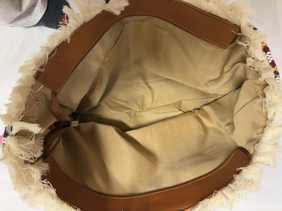 Large India Multicolored Striped Tote Hand Bag Shopping Bag Purse Boho Fringe - Image 4 of 4