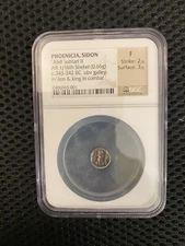 Phoenicia sidon ‘Abd ‘ashtart II AR 1/16 Shekel C. 345-342 BC. Obv Galley NGC
