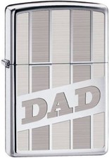 Zippo Classic Strip Engraved "DAD" Fathers Day High Polish Chrome Lighter 28374