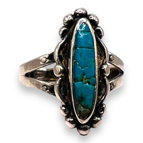925 Sterling Silver Turquoise Oval Navjo Soutwest Ring Size 7 - 0342 - Picture 9 of 10