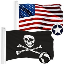 G128 Combo USA Flag  Pirate Jolly Roger Bones Flag Both 2x3Ft Emb 300D Poly