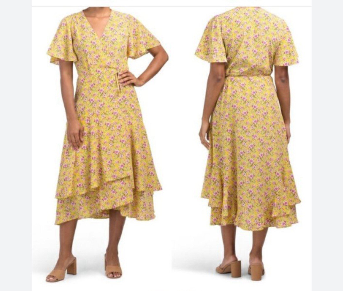 Roller Rabbit Yellow Floral Wrap Dress Size M - Gem