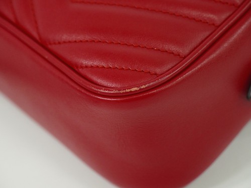 GUCCI GG Marmont 447632 Leather Shoulder Crossbody Bag Red Gold - Picture 5 of 10