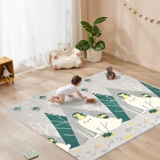 Large Foldable Baby Playmat with Travel Bag - 79x71x0.4 Reversible Foam Baby Mat