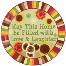 14” Round Serving Platter Thanksgiving Ceramic Plate Home Love Laughter Retro