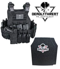 Urban Black Storm Tactical Vest Plate Carrier W/Level III L3 Armor Plate
