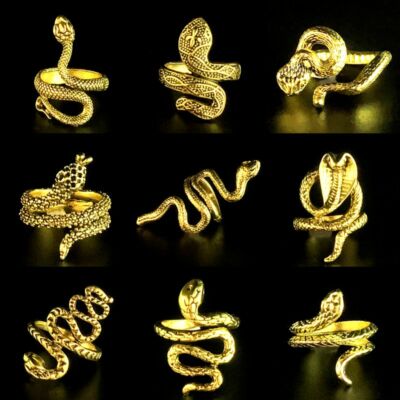 wholesale 30pcs gold snake rings mix charm Mesoid antique women men punk jewelry