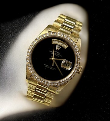 Rolex Day-Date 36mm President Black Onyx Dial Diamond Bezel