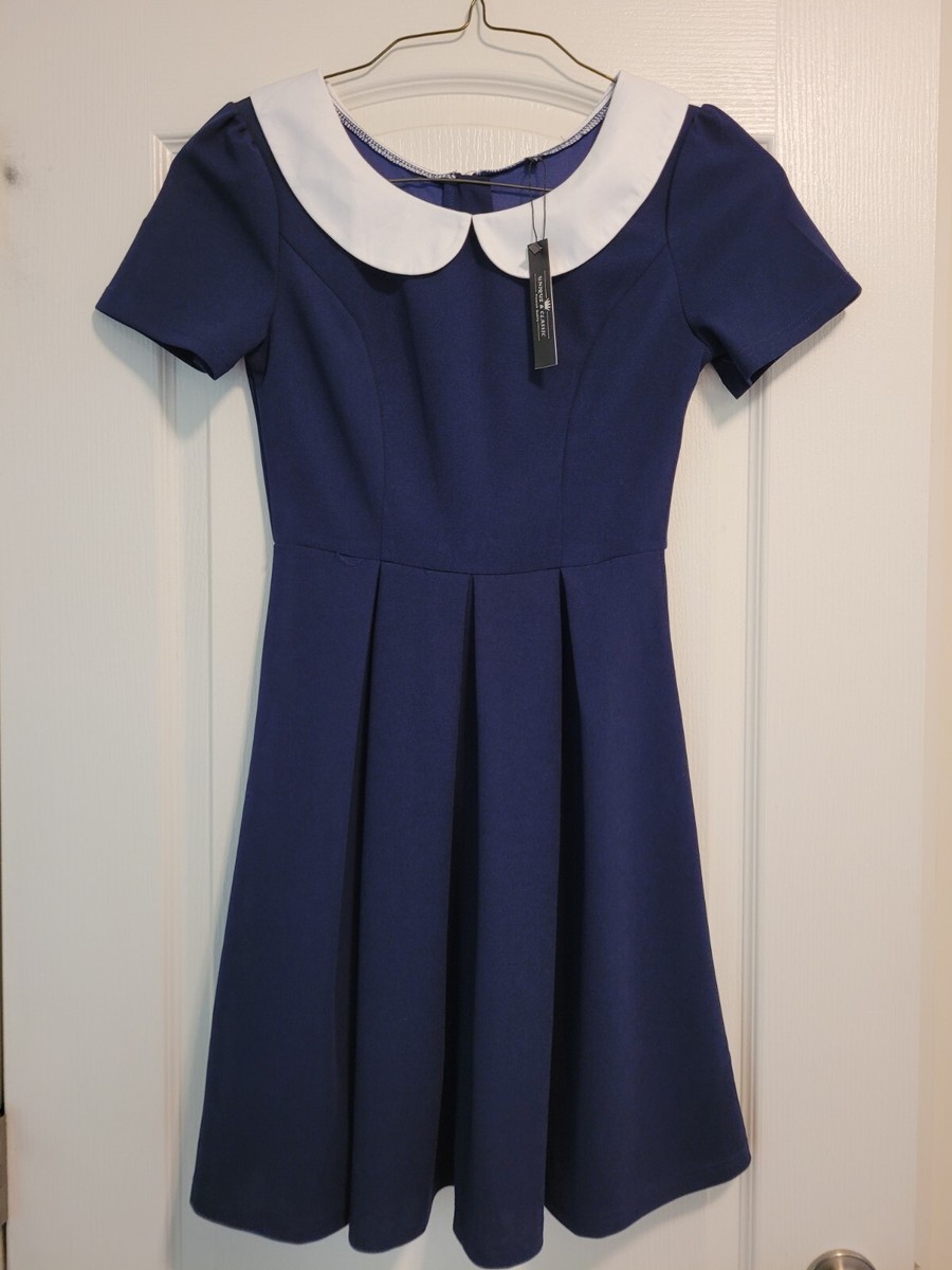 Womens Short Sleeve Peter Pan Collar Blue Dress Size Small New With Tags  FreeShp