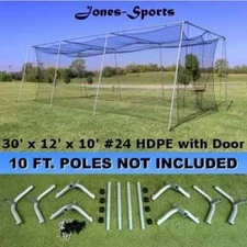Jones-Sports 10' x 12' x 30' Batting Cage Net #24 Twine 42-Ply w/ Door and Frame