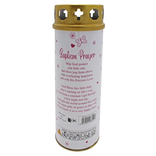 Baby Girl Baptism Pillar Candle and Windproof Cap and Prayer Religious Gift - Picture 2 of 2