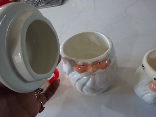 5 pc Vintage Classic Santa Claus Cookie Jar w/Lid & Mugs Christmas Decor Pottery - Picture 12 of 14