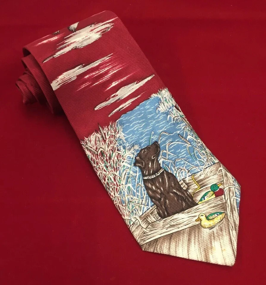 Corbata Ducks Unlimited para hombre - rojo oscuro - laboratorio marrón - patos mallardos - caza de patos Foto 2 de 4