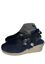 EASY SPIRIT Blue Denim Closed Toe Ankle Tie Wedge Sandals Women’s Size 10