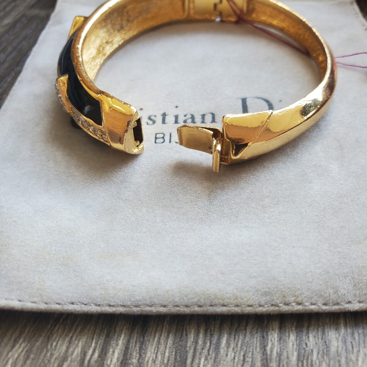 Christian Dior Black & Goldtone With Rhinestone Bangle