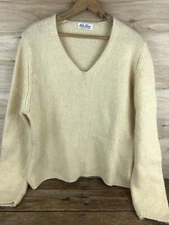 Peter Scott Womens V Neck Sweater Large Yellow Wool Angora Blend Scotland