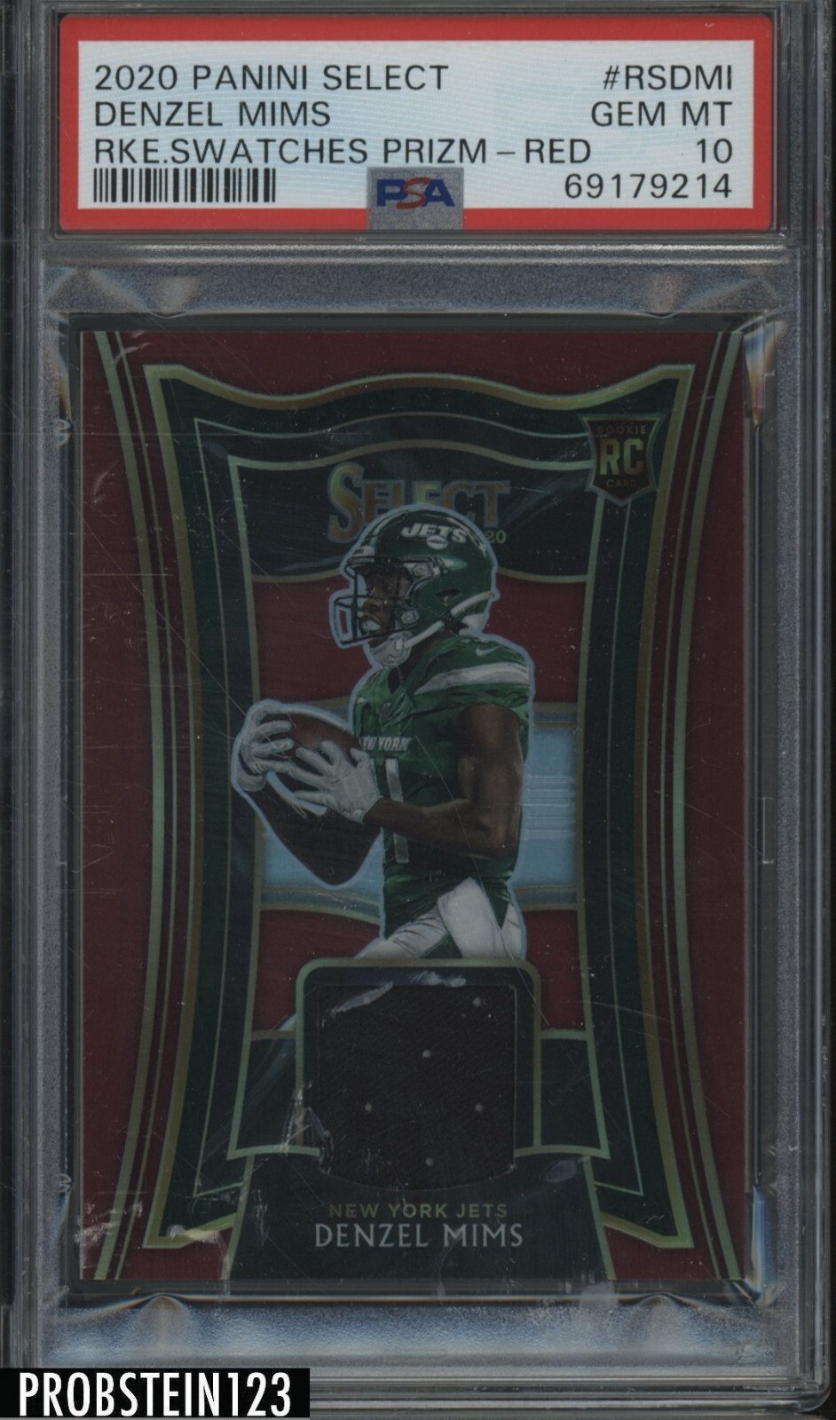 Denzel Mims Panini Select Rookie Swatches Prizm #RSDMI Red