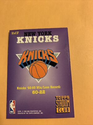 #18 New York Knicks Super Team 1993 94 Stadium club Set Break members only