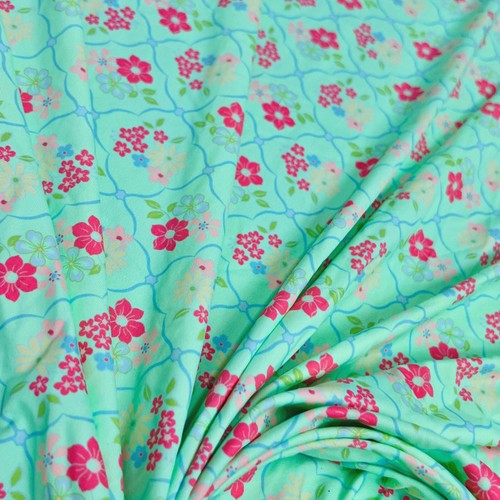 FREE SHIPPING Stretch FabricSmall Flowers Aqua Print Swimsuit Spandex By Yard - Picture 3 of 5