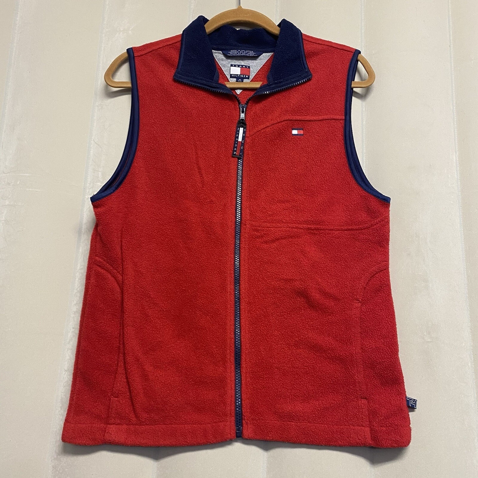 Vintage Tommy Hilfiger Women’s Vest Medium Full Zip Fleece Y2K Spellout Winter