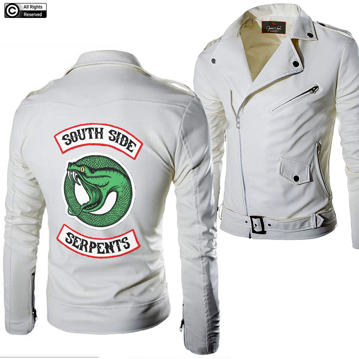 Unisex Men Women White Southside Serpents Design Biker Genuine