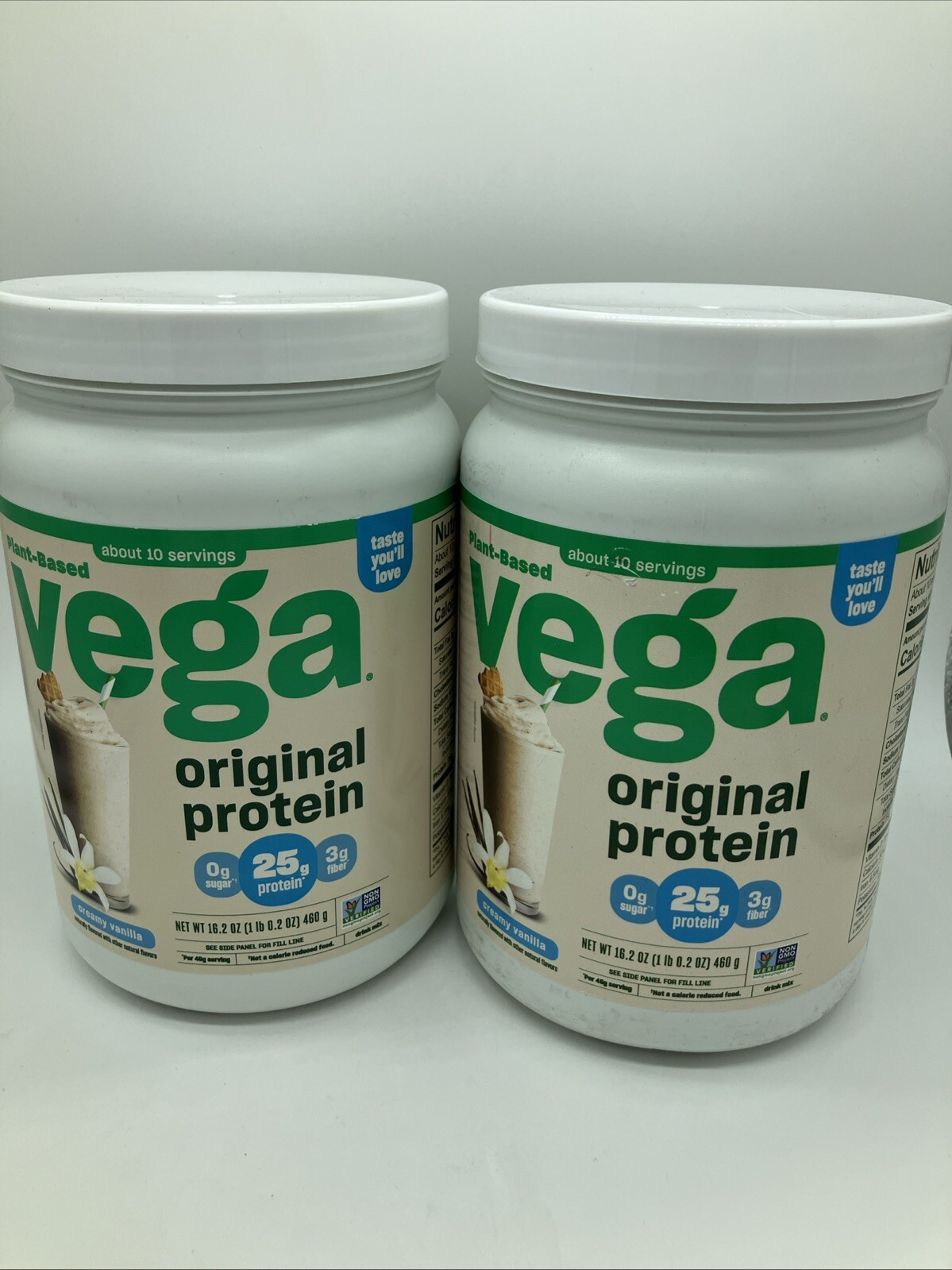 2 Vega Original Plant-Based Protein Powder Creamy Vanilla 16 oz. Each