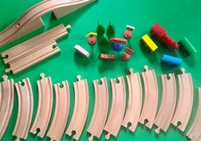 children's wooden railway set, cars, trees and signs, excellent condition