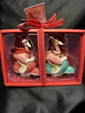Blue Sky CLAYWORKS Ceramic Pink Flamingo on Scooters Salt and Pepper Shakers NIB