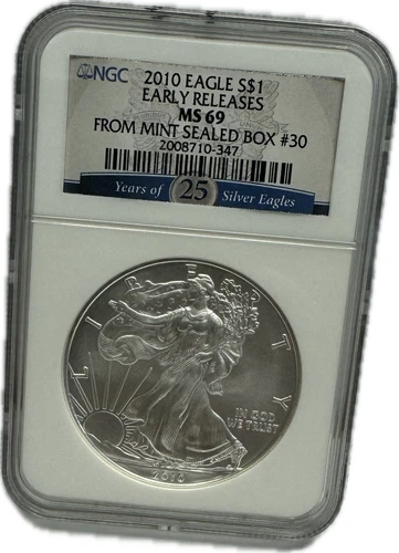2010 Silver Eagle $1 Early Release MS 69 From Mint Sealed Box NGC #2008699-347