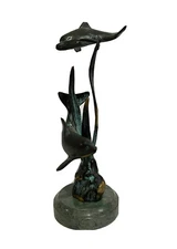Dolphins w/Seagrass Bronze Statue on Marble Base- SPI Home- San Pacific Int’l.