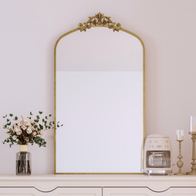 Wall Metal Framed Mirror 43''x24'' Vintage Ornate Arched Floor Dressing Mirror