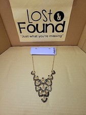 CLAIRE’S Gold Tone Filigree Black Faceted Stones Egyptian Revival Bib Necklace