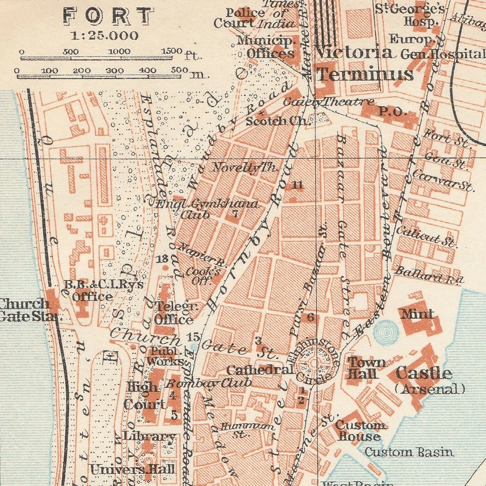 МУМБАИ БОМБЕЙ 1914 ИНДИЯ СТАРИННАЯ ОРИГИНАЛЬНАЯ КАРТА ПЛАН ГОРОДА Мумбаи ИНДОСТАН - Изображение 2 из 4