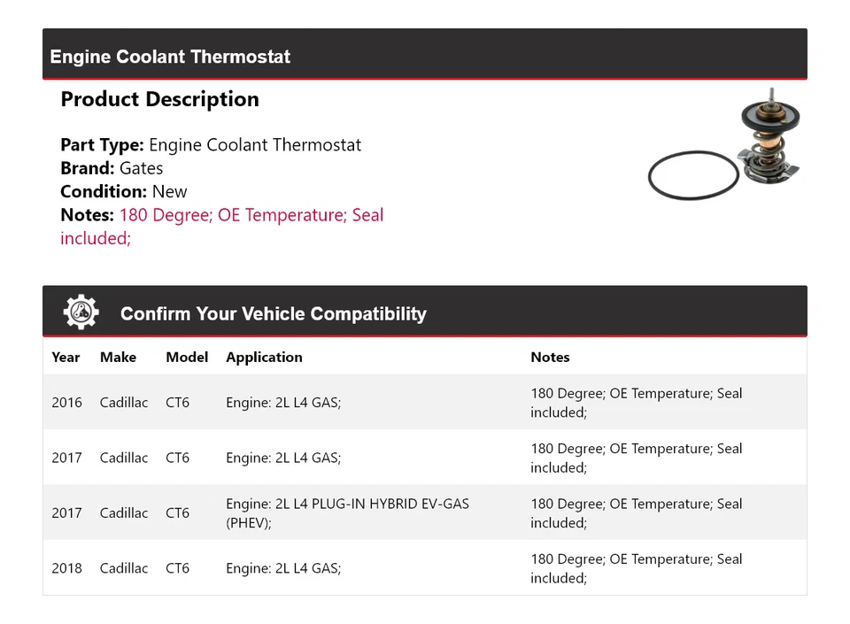 For 2016-2018 Cadillac CT6 Engine Coolant Thermostat Gates 2017 - Image 2 of 4