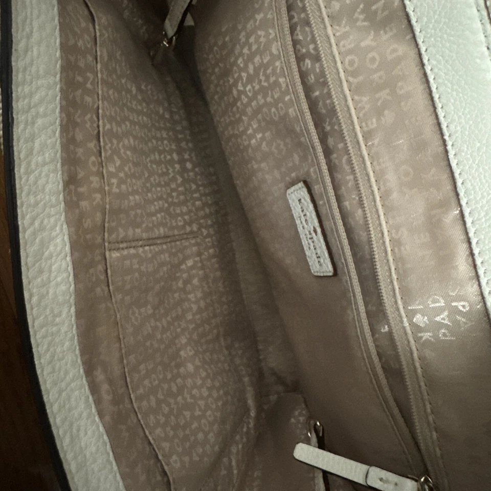 Bolso de Mano Kate Spade Blanco Cuero Borde Tostado Arpillera Med Cartera Johana Bloqueo Giratorio Foto 4 de 4