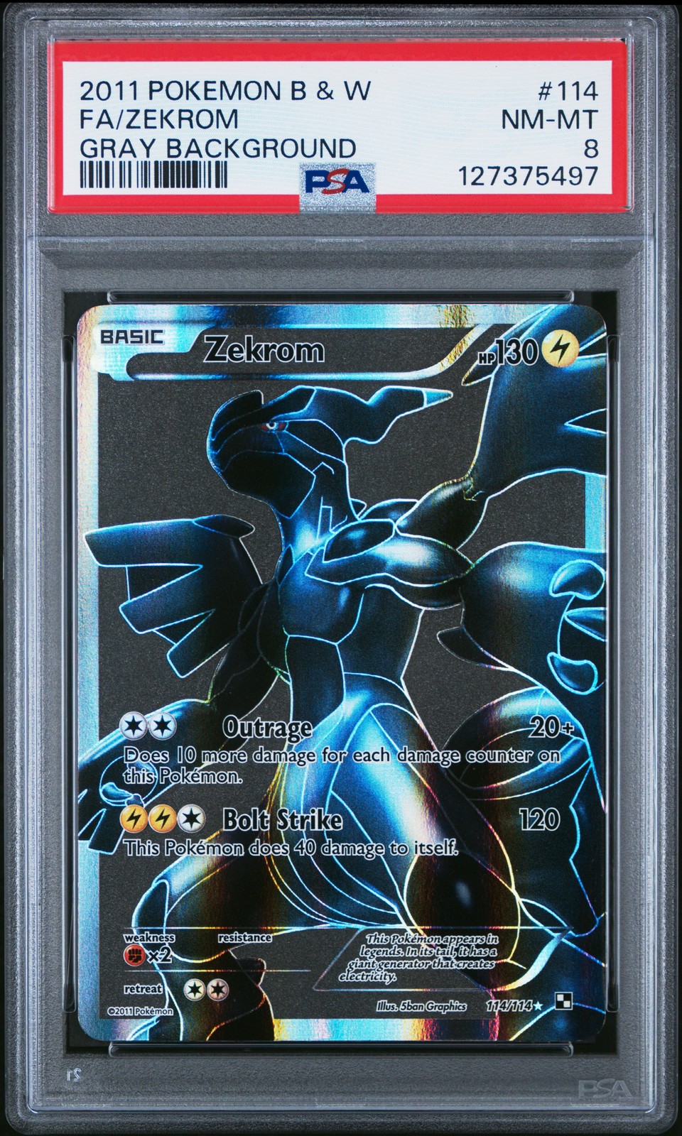 2011 POKEMON B&W GRAY BACKGROUND #114 FULL ART/ZEKROM PSA 8