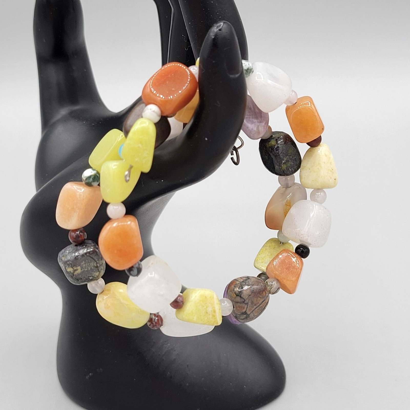 Multicolored Agate Stone Memory Wire Bracelet Adj… - image 2