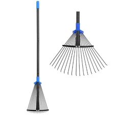 Adjustable Metal Leaf Rake Long Handle, Garden Rakes for Lawns Heavy Duty Lea...