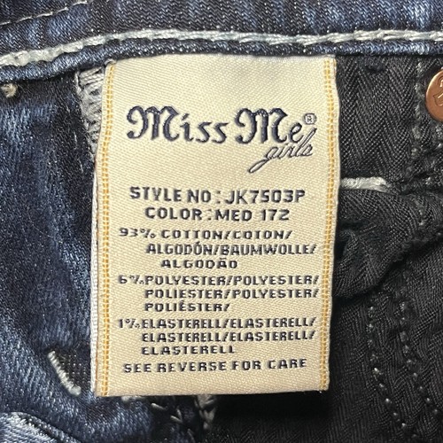 Miss Me Jeans Girls 12 Blue Capri Floral Flap Pockets Western Cowgirl 25x18 - Picture 8 of 12