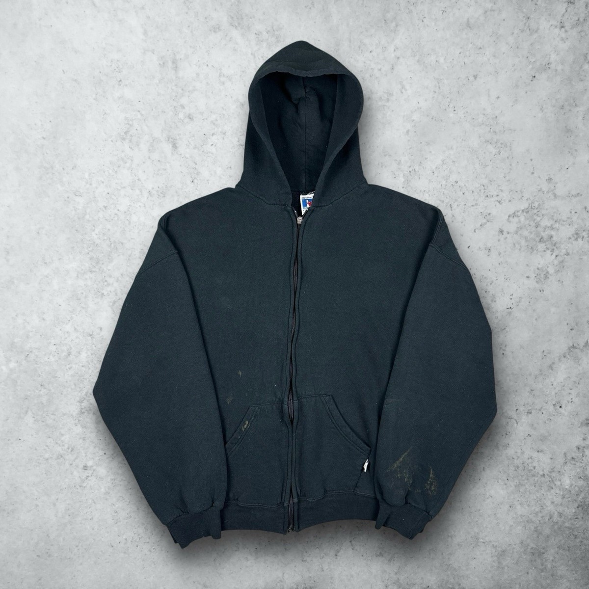 Vintage 90s Russell Athletic Full Zip Faded Black Skate Hoodie