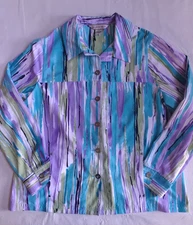 ALLISON DALEY Jacket Multi-Color Button Up Collared with Pockets Artsy SZ 14 VGC