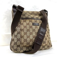 GUCCI GG Canvas Leather Crossbody Bag Brown Unisex Authentic Shoulder Bag