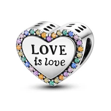MULA European LOVE Heart DIY Charm Colorful CZ For Bracelet 925 Sterling Silver