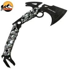 Hunt-Down 13" Hunting Survival Axe With Sheath - Skulls Pattern Handle