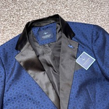 Tailorbyrd Mens 42R Blue Hexagonal Pattern Dinner Jacket Tuxedo Blazer New READ