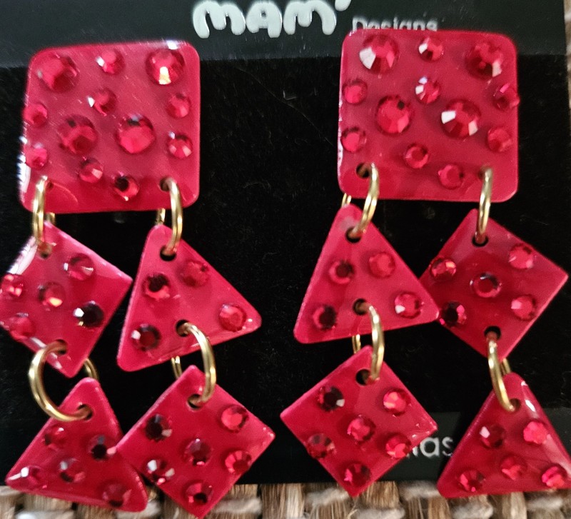 MAM' Earrings Lightweight Vintage 60+ Swarovski Crystals ArtDeco Whimsy BrickRed