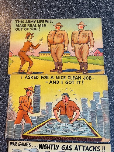 3 , 1940's COMIC/HUMOR Vintage Postcards WW2 Era Funny Military - Picture 2 of 4