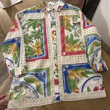 NWOT Farm Rio Tropical Destination Linen Crochet Shirt 