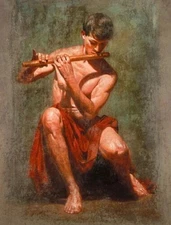 ZOPT0883 100% Handmade Painted Man Playing The Flute Oil Painting Art On Canvas