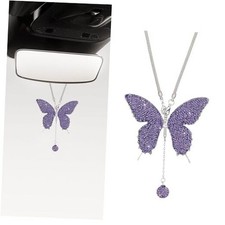 Bling Butterfly Diamond Car Accessories, Crystal Car Rear View Mirror Purple